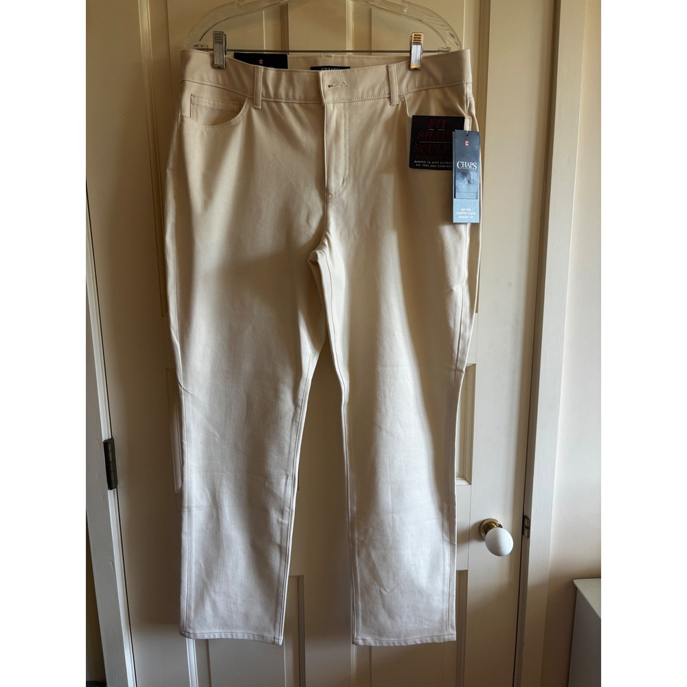 Chaps Fit Shape Sculpt Slimming Straight Leg Pants Natural Cream Size 14S 29L